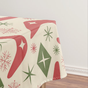 Mid Century Christmas Boomerangs with Diamonds  Tablecloth