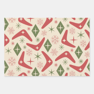 Mid Century Christmas Boomerangs with Diamonds Wrapping Paper Sheet
