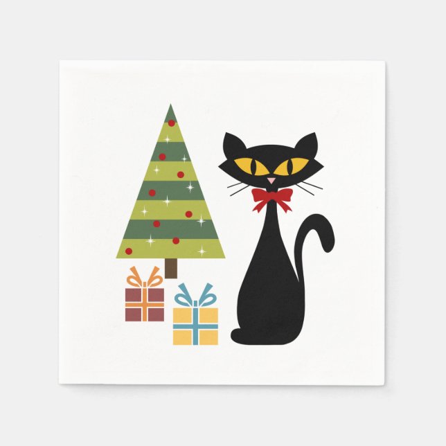 Mid Century Christmas cat Paper Napkin (Front)