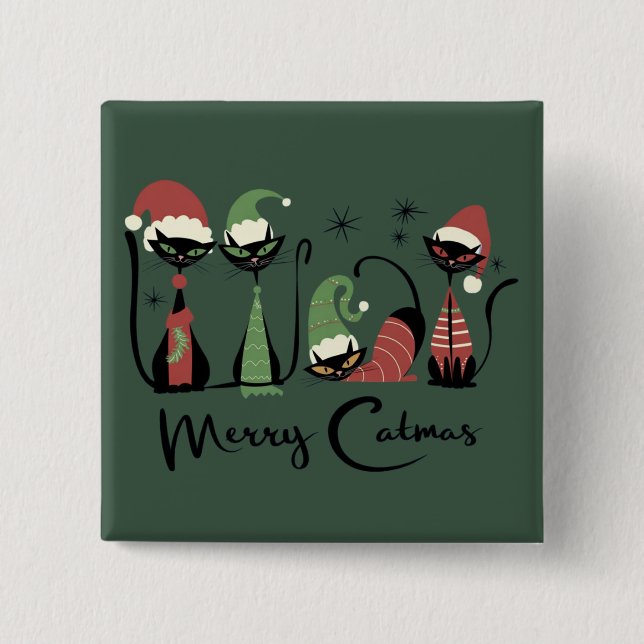 Mid Century Christmas Cats Atomic 50s Style 15 Cm Square Badge (Front)
