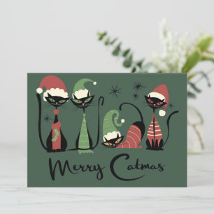 Mid Century Christmas Cats Atomic 50s Style Holiday Card