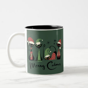 Mid Century Christmas Cats Atomic 50s Style Two-Tone Coffee Mug