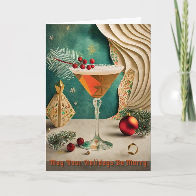 Mid Century Christmas Cocktail Party Happy Hour Card (Front)