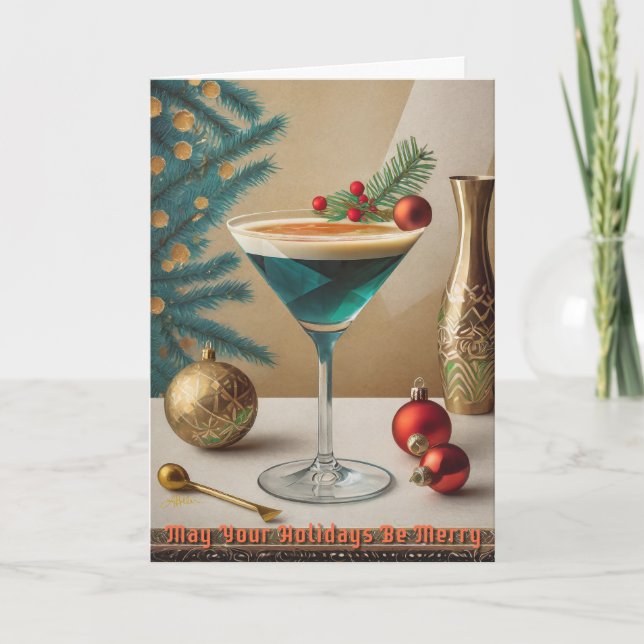 Mid Century Christmas Cocktail Party Happy Hour Card (Front)