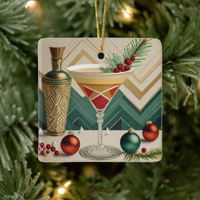 Mid Century Christmas Cocktail Party Happy Hour Ceramic Ornament (Tree)