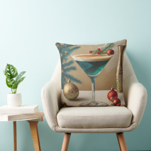 Mid Century Christmas Cocktail Party Happy Hour Cushion