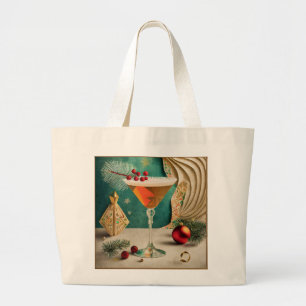 Mid Century Christmas Cocktail Party Happy Hour Large Tote Bag