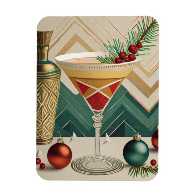 Mid Century Christmas Cocktail Party Happy Hour Magnet (Vertical)