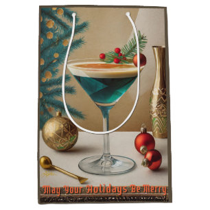 Mid Century Christmas Cocktail Party Happy Hour Medium Gift Bag