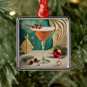 Mid Century Christmas Cocktail Party Happy Hour Metal Tree Decoration