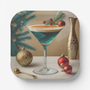 Mid Century Christmas Cocktail Party Happy Hour Paper Plate
