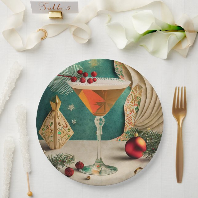Mid Century Christmas Cocktail Party Happy Hour Paper Plate (Wedding)