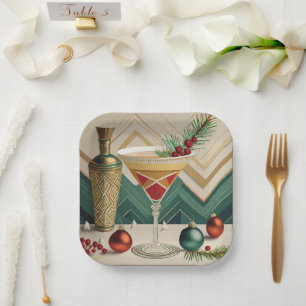 Mid Century Christmas Cocktail Party Happy Hour Paper Plate