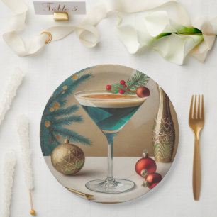 Mid Century Christmas Cocktail Party Happy Hour Paper Plate