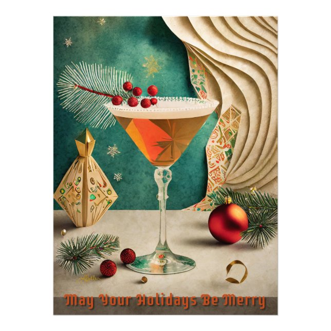 Mid Century Christmas Cocktail Party Happy Hour Photo Print (Front)