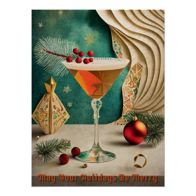 Mid Century Christmas Cocktail Party Happy Hour Poster (Front)