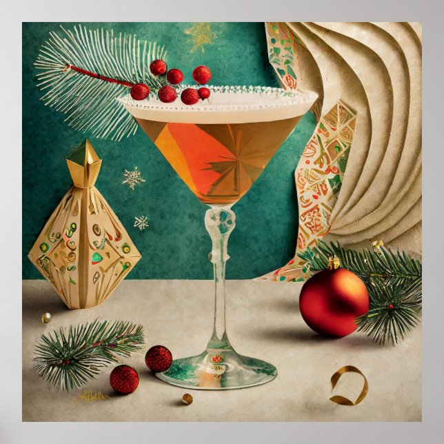 Mid Century Christmas Cocktail Party Happy Hour Poster (Front)