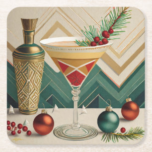 Mid Century Christmas Cocktail Party Happy Hour Square Paper Coaster