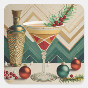 Mid Century Christmas Cocktail Party Happy Hour Square Sticker