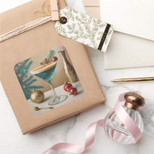 Mid Century Christmas Cocktail Party Happy Hour Square Sticker