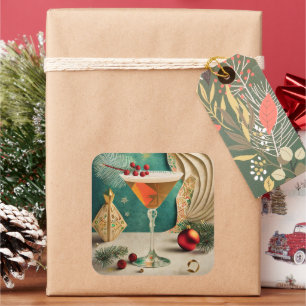 Mid Century Christmas Cocktail Party Happy Hour Square Sticker