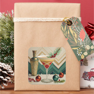 Mid Century Christmas Cocktail Party Happy Hour Square Sticker