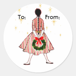 Mid Century Christmas Girl Gift Label Sticker
