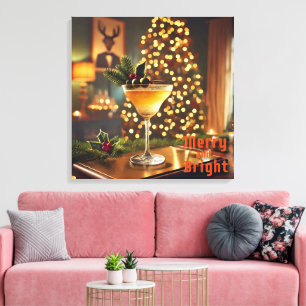 Mid Century Christmas Merry & Bright Cocktail  Canvas Print