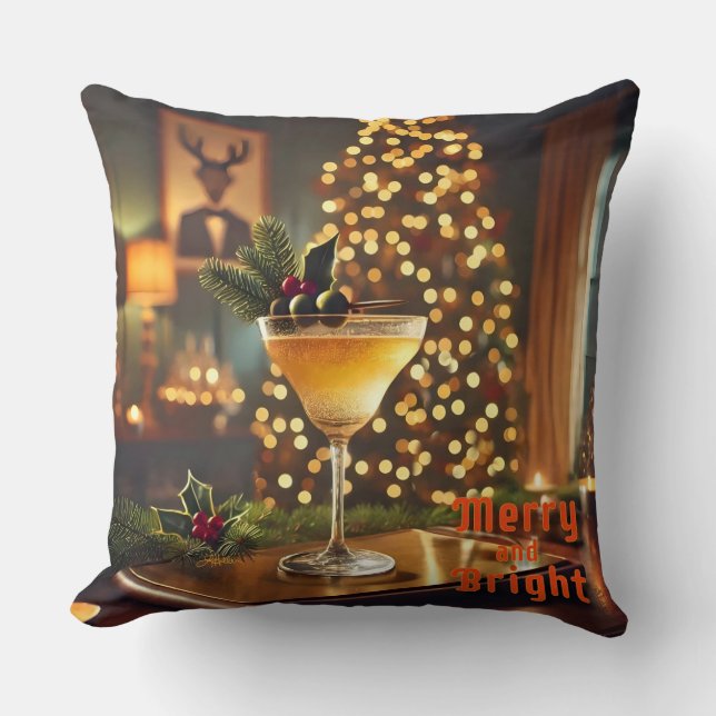 Mid Century Christmas Merry & Bright Cocktail  Cushion (Front)