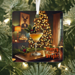 Mid Century Christmas Merry & Bright Cocktail Metal Tree Decoration