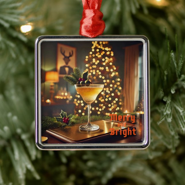Mid Century Christmas Merry & Bright Cocktail  Metal Tree Decoration (Tree)
