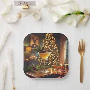 Mid Century Christmas Merry & Bright Cocktail  Paper Plate
