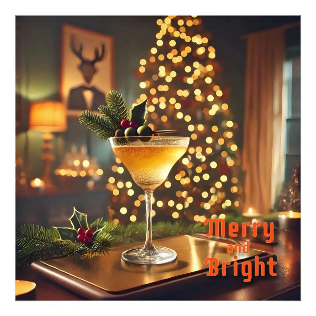Mid Century Christmas Merry & Bright Cocktail  Photo Print (Front)