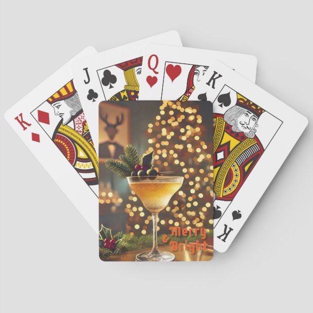 Mid Century Christmas Merry & Bright Cocktail  Playing Cards (Back)