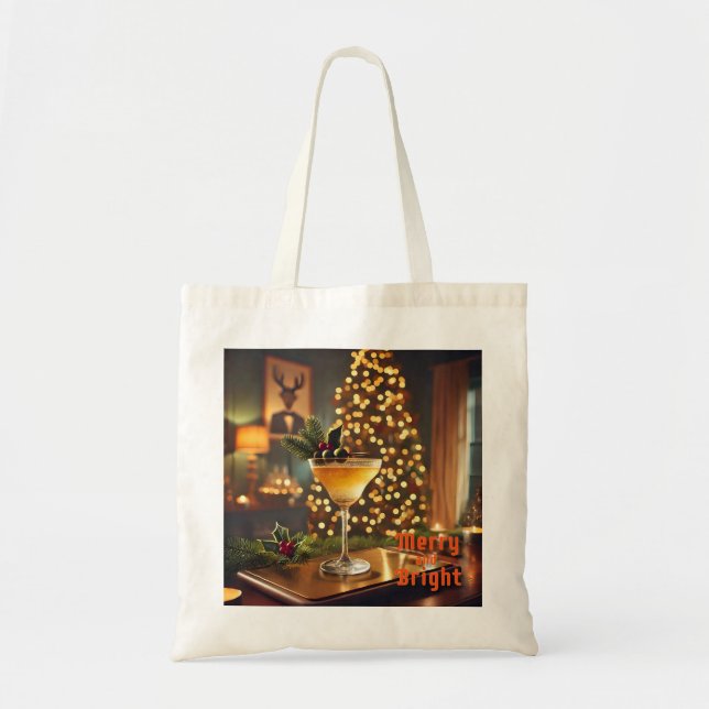 Mid Century Christmas Merry & Bright Cocktail  Tote Bag (Front)