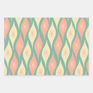 Mid-Century Christmas Ornaments Pattern Pink Mint  Wrapping Paper Sheet