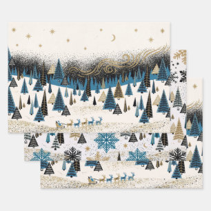 Mid Century Christmas Starry Night Wrapping Paper Sheet