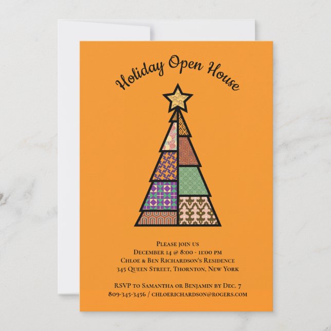 Mid-century Christmas Tree Holiday Open House Invitation (Front)