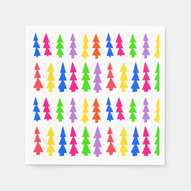 Mid Century Christmas Trees Multi Colour Napkin (Front)