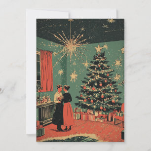 Mid-Century ChristmasFestive Living Room Scene Holiday Card