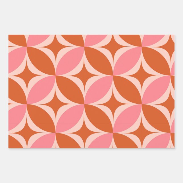 Mid Century Circle Starbursts pink and orange Wrapping Paper Sheet (Front)