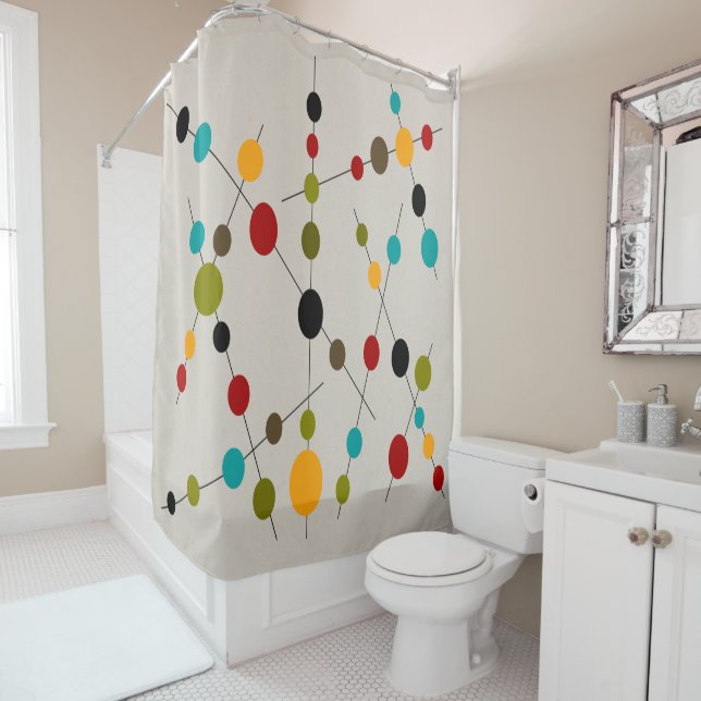 Mid-Century Circles and Lines Shower Curtain (In Situ)