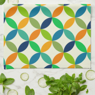 Mid Century Circles Green Blue Orange Pattern   Tea Towel