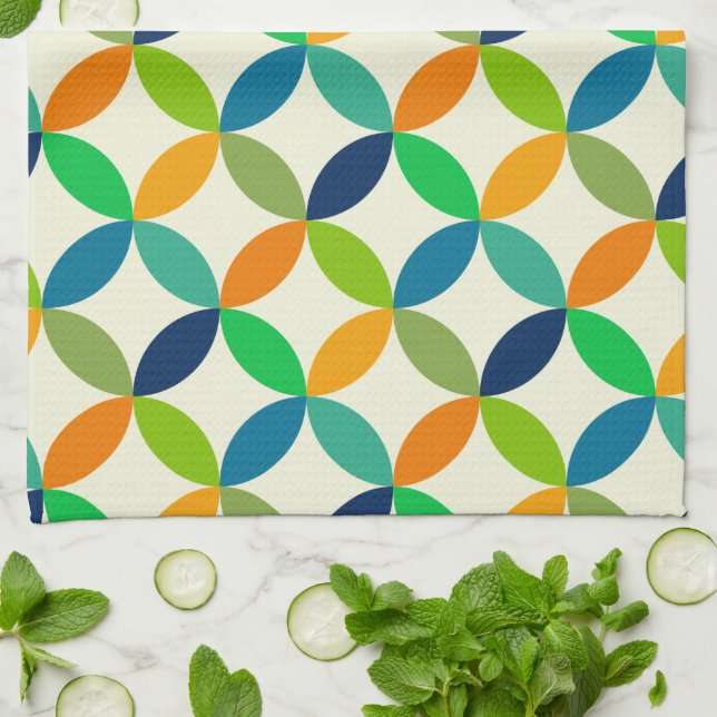 Mid Century Circles Green Blue Orange Pattern   Tea Towel (Folded)