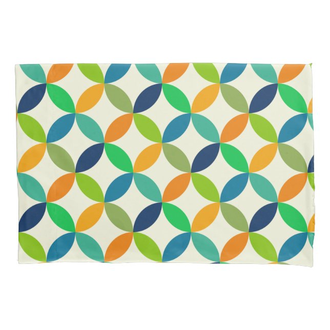 Mid Century Circles in Blue, Green and Orange  Pillowcase (Front)
