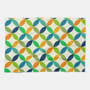 Mid Century Circles in Green, Teal And Orange  Tea Towel