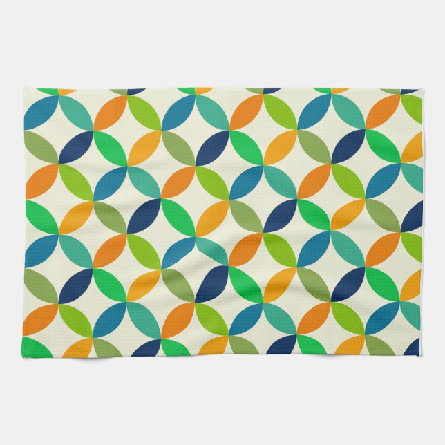 Mid Century Circles in Green, Teal And Orange  Tea Towel (Horizontal)