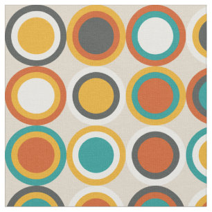 Mid Century Circles Pattern Orange Brown Teal Fabric
