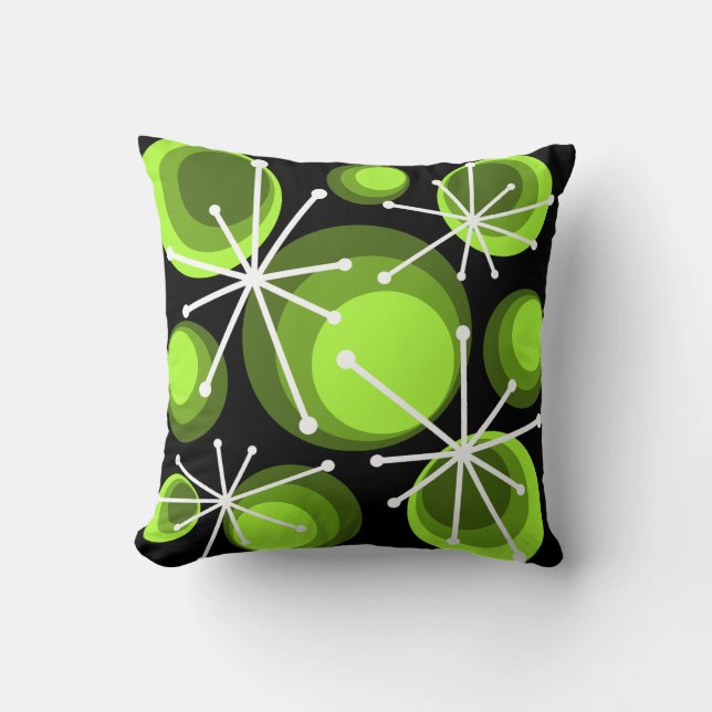 Mid Century Circles Starbursts Chartreuse Cushion (Front)
