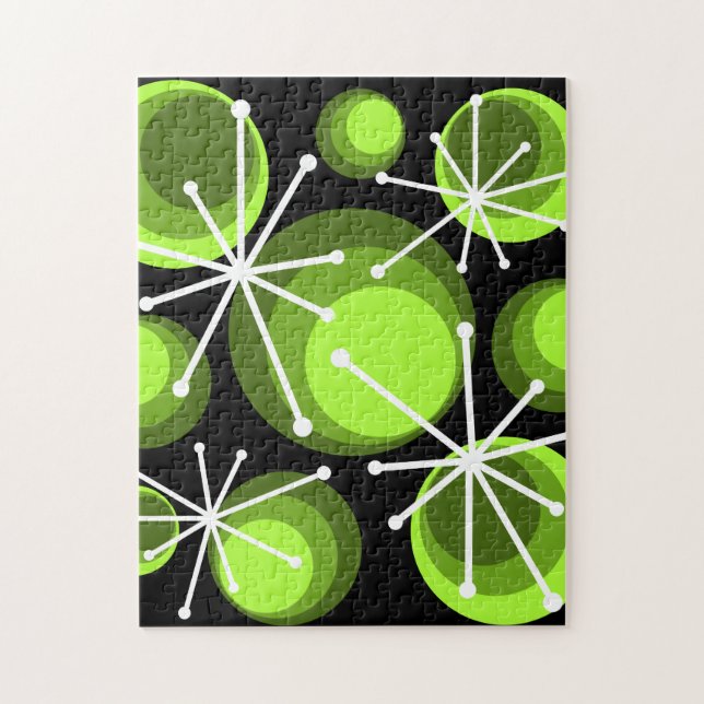 Mid Century Circles Starbursts Chartreuse Jigsaw Puzzle (Vertical)